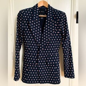 Smythe Lounge blazer in blue with pale pink polka dots